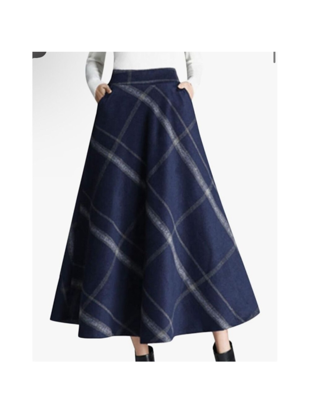 NEW Tanming Women Winter High Waist A-Line Wool Midi Skirt 2X